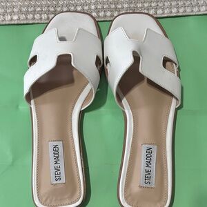 Steve Madden White Leather Slide Mules